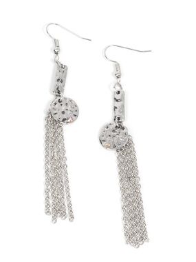 Paparazzi Silver Chain Tassel Earrings Rhinestone Dangle